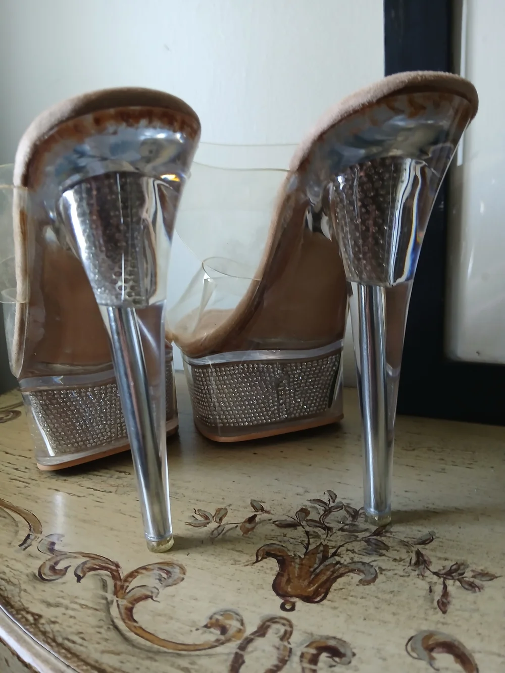 Cape Robbin Clear Platform Heels with Silver Rhinestone Trim